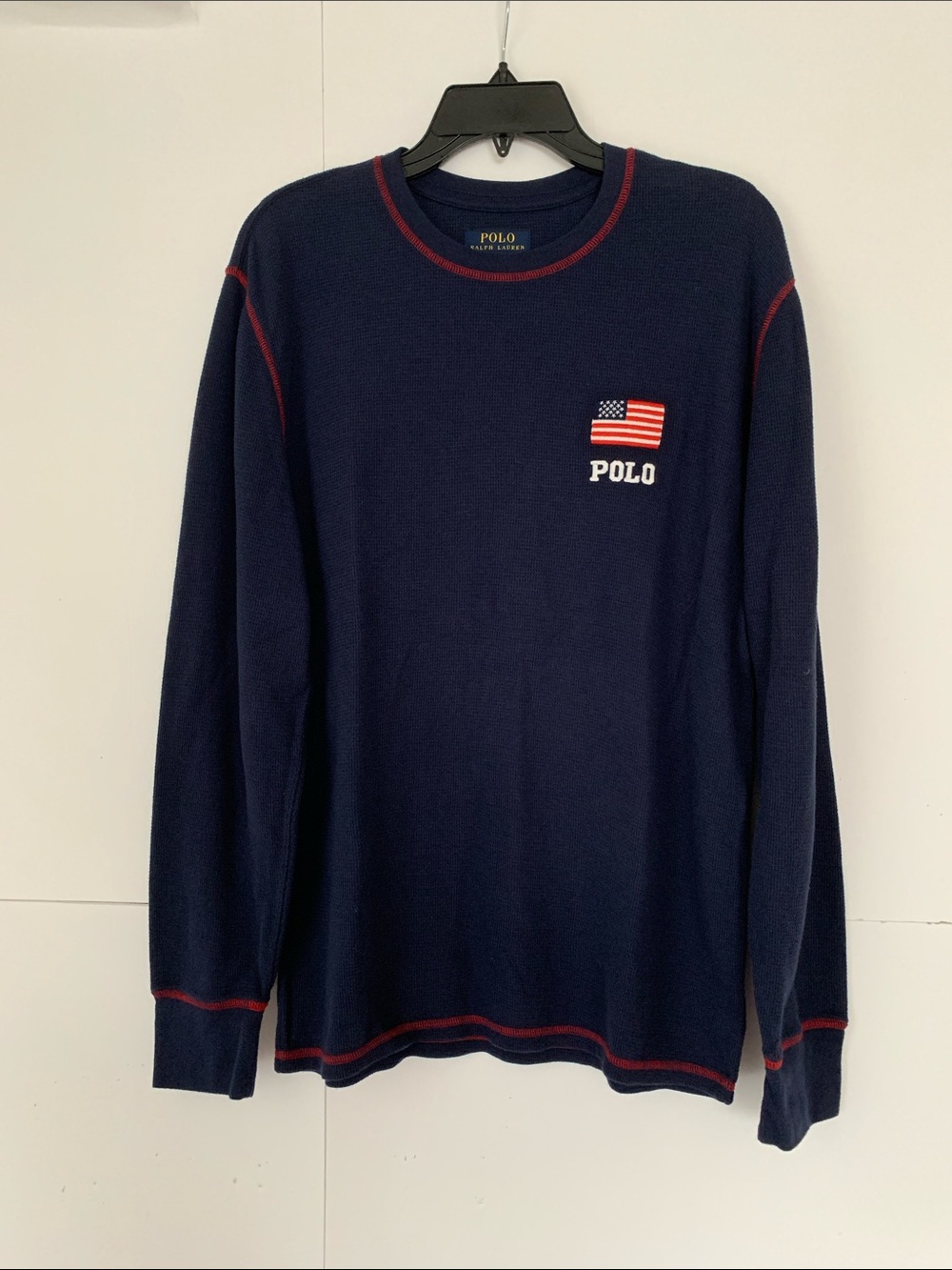 Polo by Ralph Lauren Navy Long-Sleeve Thermal Waffle Knit Flag Patch Size L